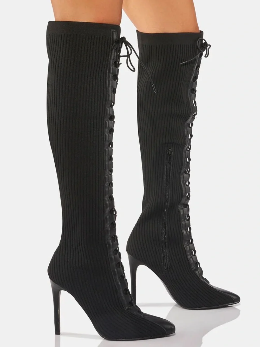 Over-the-Knee Lace-Up Boots - Black